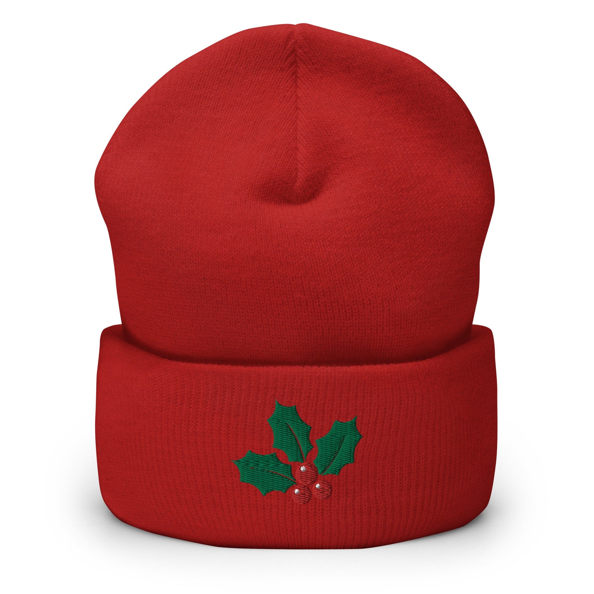 Christmas Mistletoe Embroidered Beanie - Holiday Gift - Knit Unisex Winter Hat - Multiple Colors