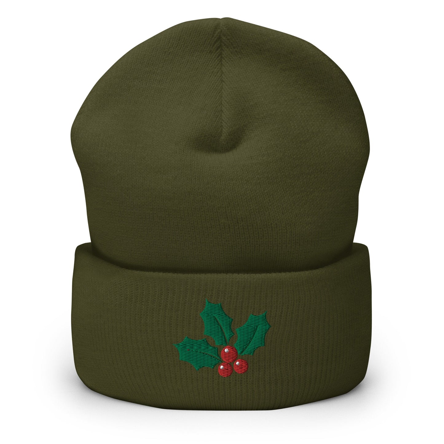 Christmas Mistletoe Embroidered Beanie - Holiday Gift - Knit Unisex Winter Hat - Multiple Colors