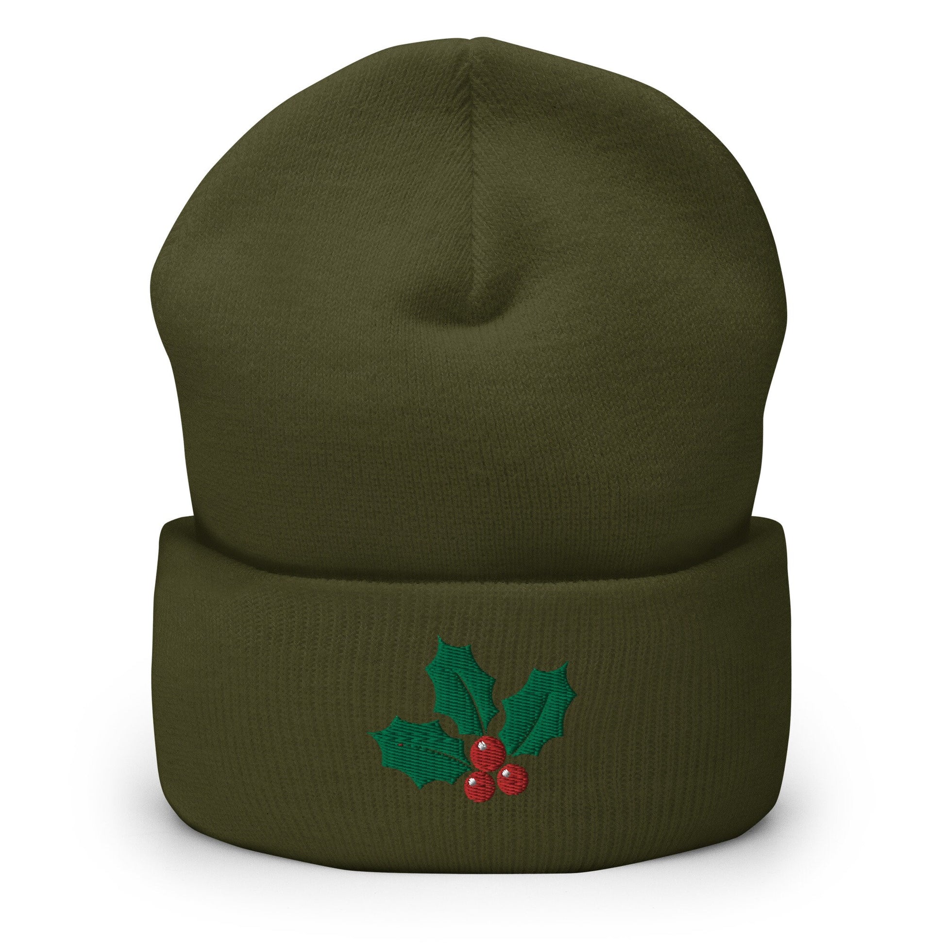 Christmas Mistletoe Embroidered Beanie - Holiday Gift - Knit Unisex Winter Hat - Multiple Colors