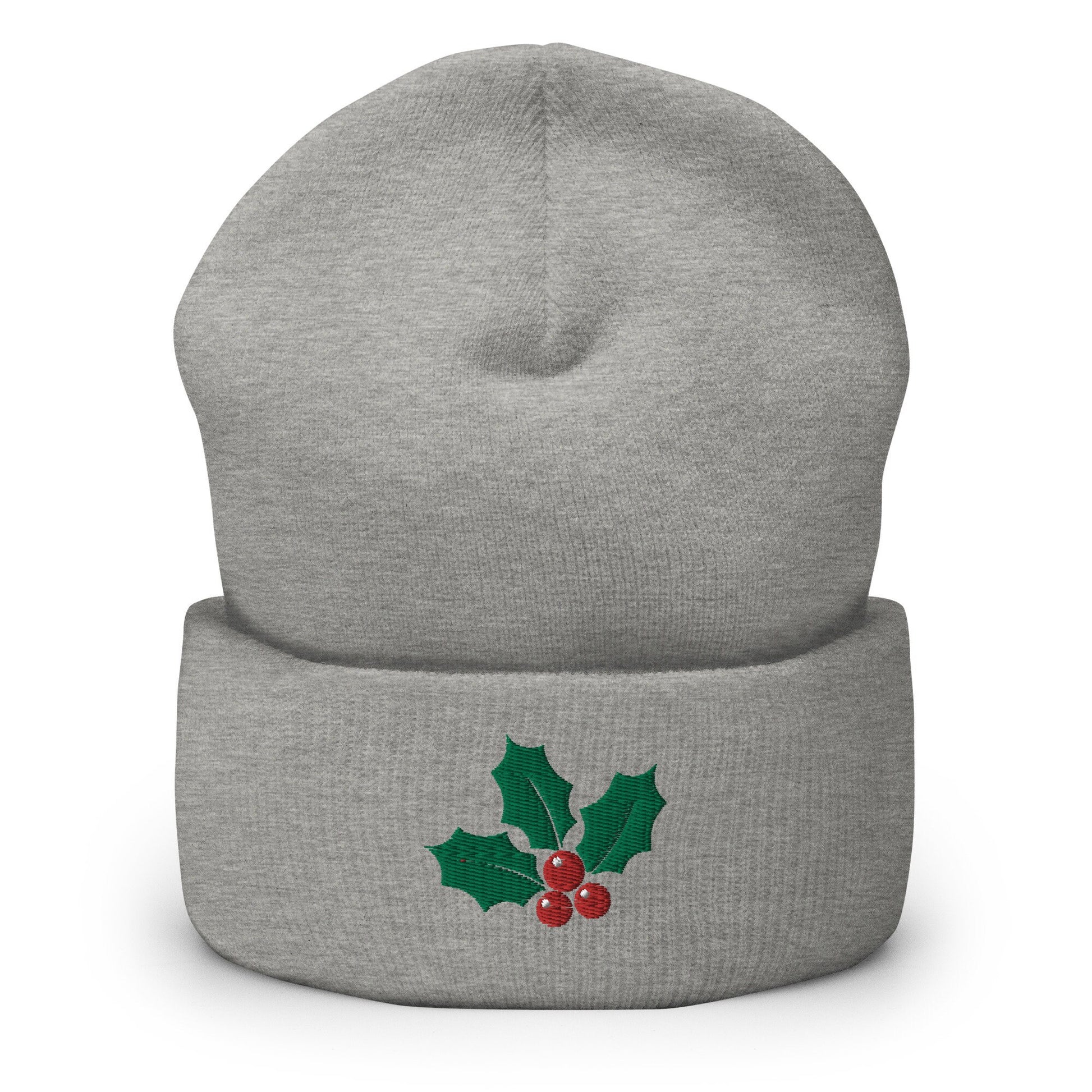 Christmas Mistletoe Embroidered Beanie - Holiday Gift - Knit Unisex Winter Hat - Multiple Colors
