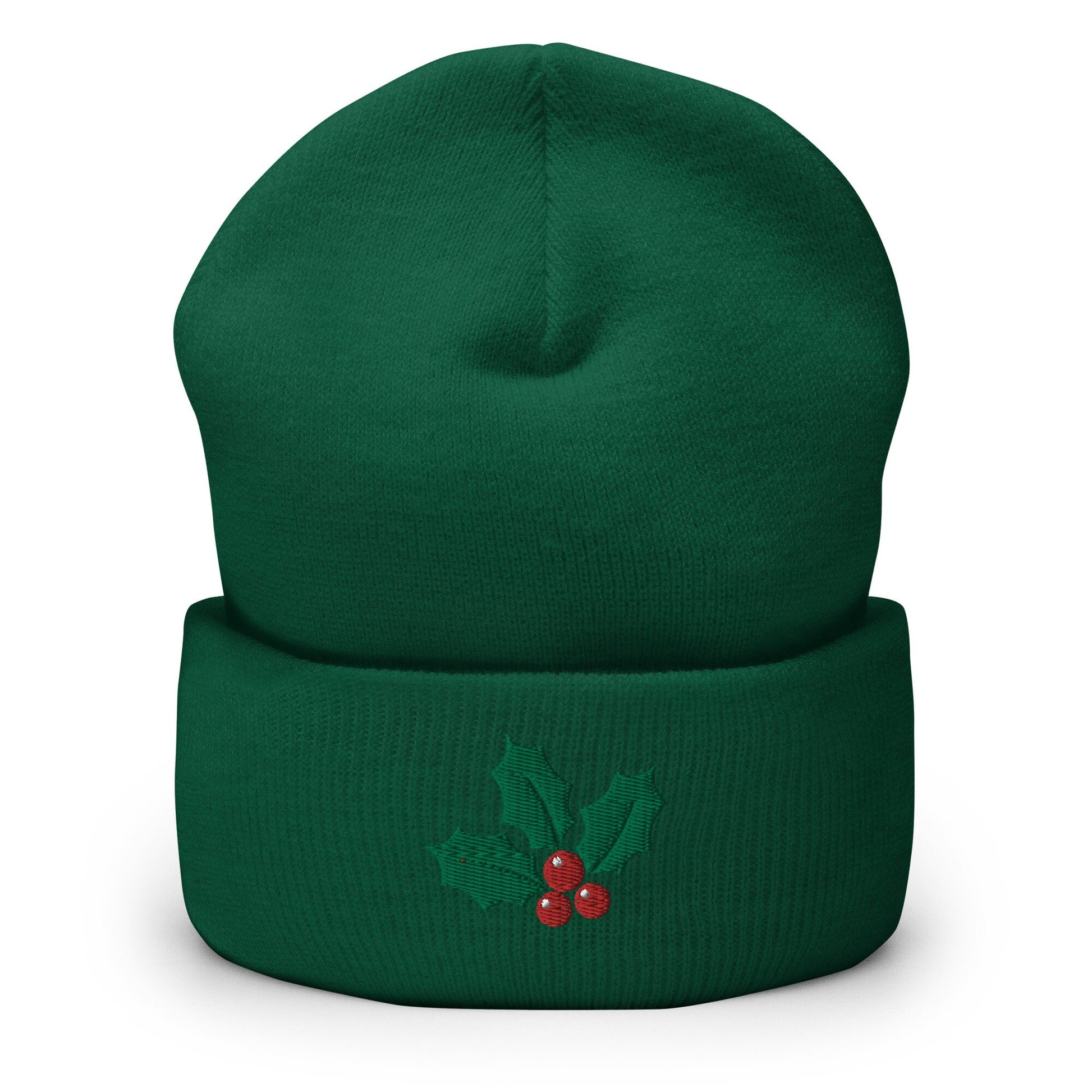 Christmas Mistletoe Embroidered Beanie - Holiday Gift - Knit Unisex Winter Hat - Multiple Colors