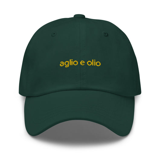 Aglio e Olio Hat - Italian Pasta Lovers - Olive Oil and Garlic -  Embroidered Cotton Hat - Multiple Colors