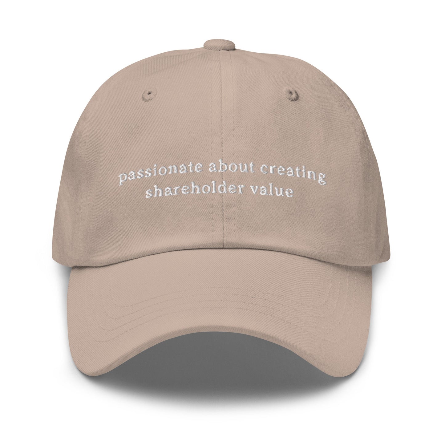 Shareholder Value Hat - Funny Work Gift - Office Humor -  Multiple Colors - Cotton Embroidered Baseball Cap