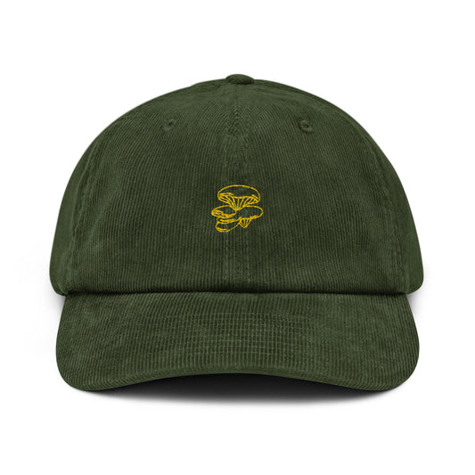 Oyster Mushroom Corduroy Hat - Gift for Fungus Lovers - Handmade Embroidered Cap
