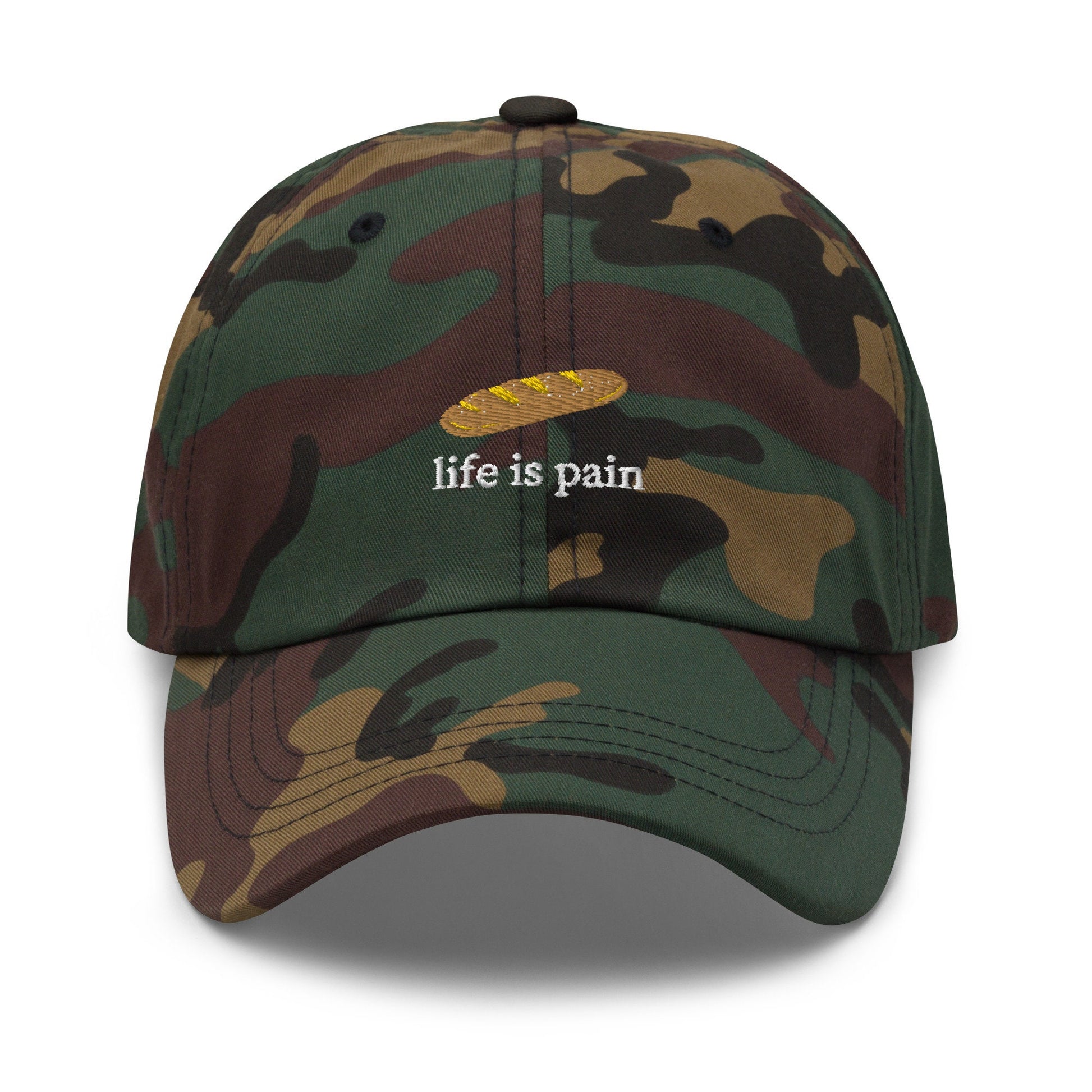 Life Is Pain Hat - French Bread - Bread is Life - Cotton Embroidered Baseball Cap - Multiple Colors