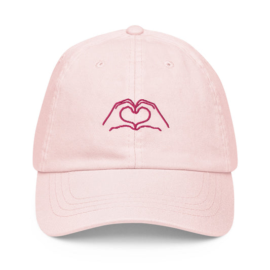 Heart Hands Hat - Cute Gift For Best Friend- Cotton Embroidered Cap - Pastel Color Options