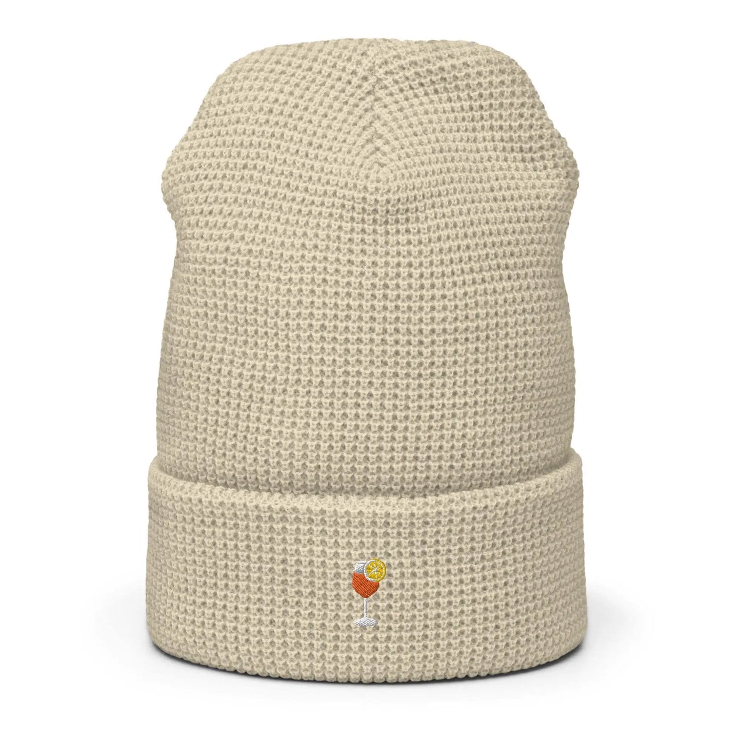 Aperol Spritz Beanie - Trendy Cocktail Merch - Minimalist Embroidered Cotton Waffle Hat