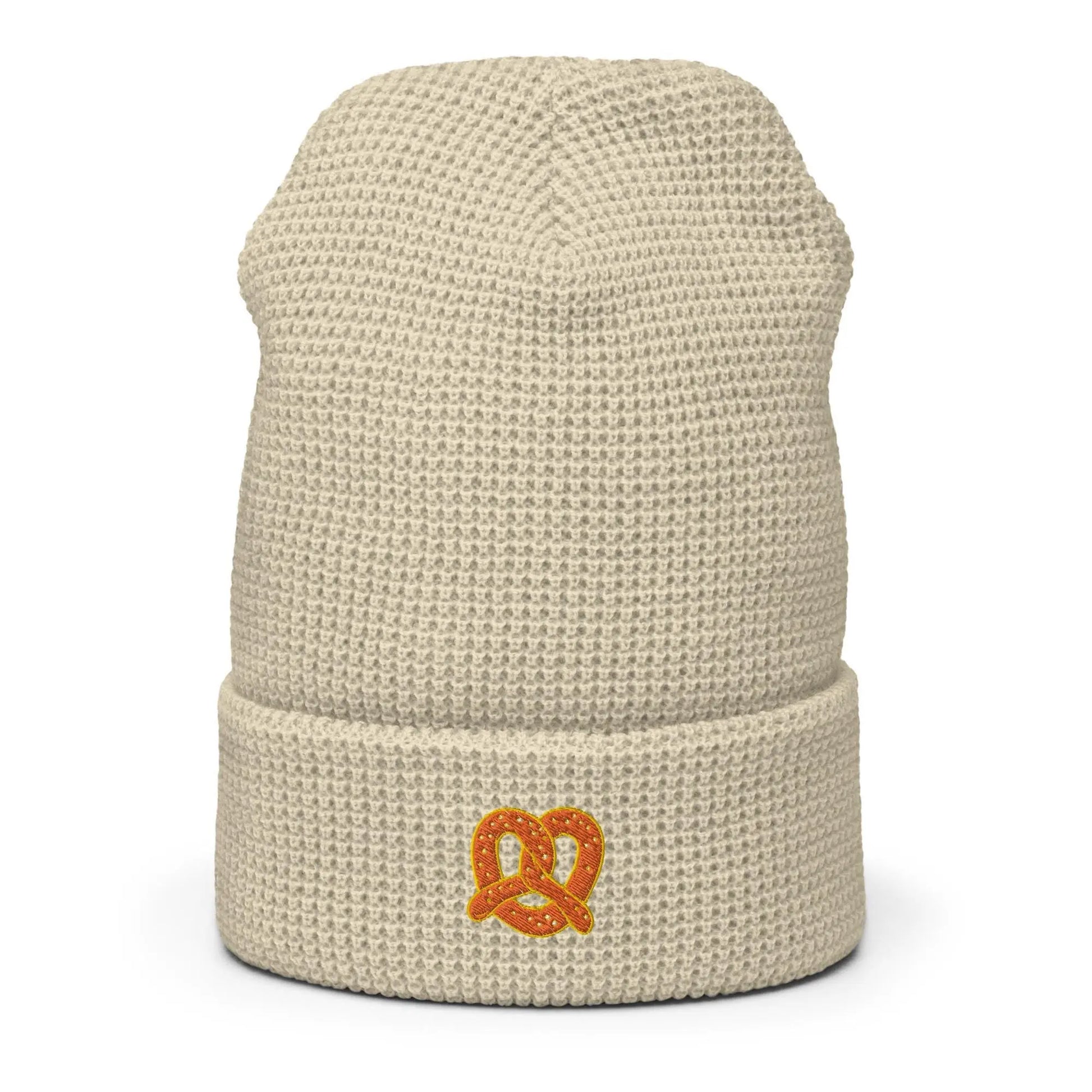 Pretzel Hat - Cute Twisted Gift - Minimalist Embroidered Waffle Beanie - Multiple Colours