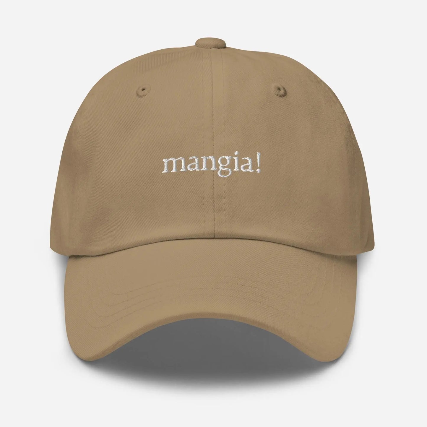 Mangia Hat - Italian Sayings - Eat - Gift for Italian Food Lovers - Cotton Embroidered Baseball Cap - Multiple Colors