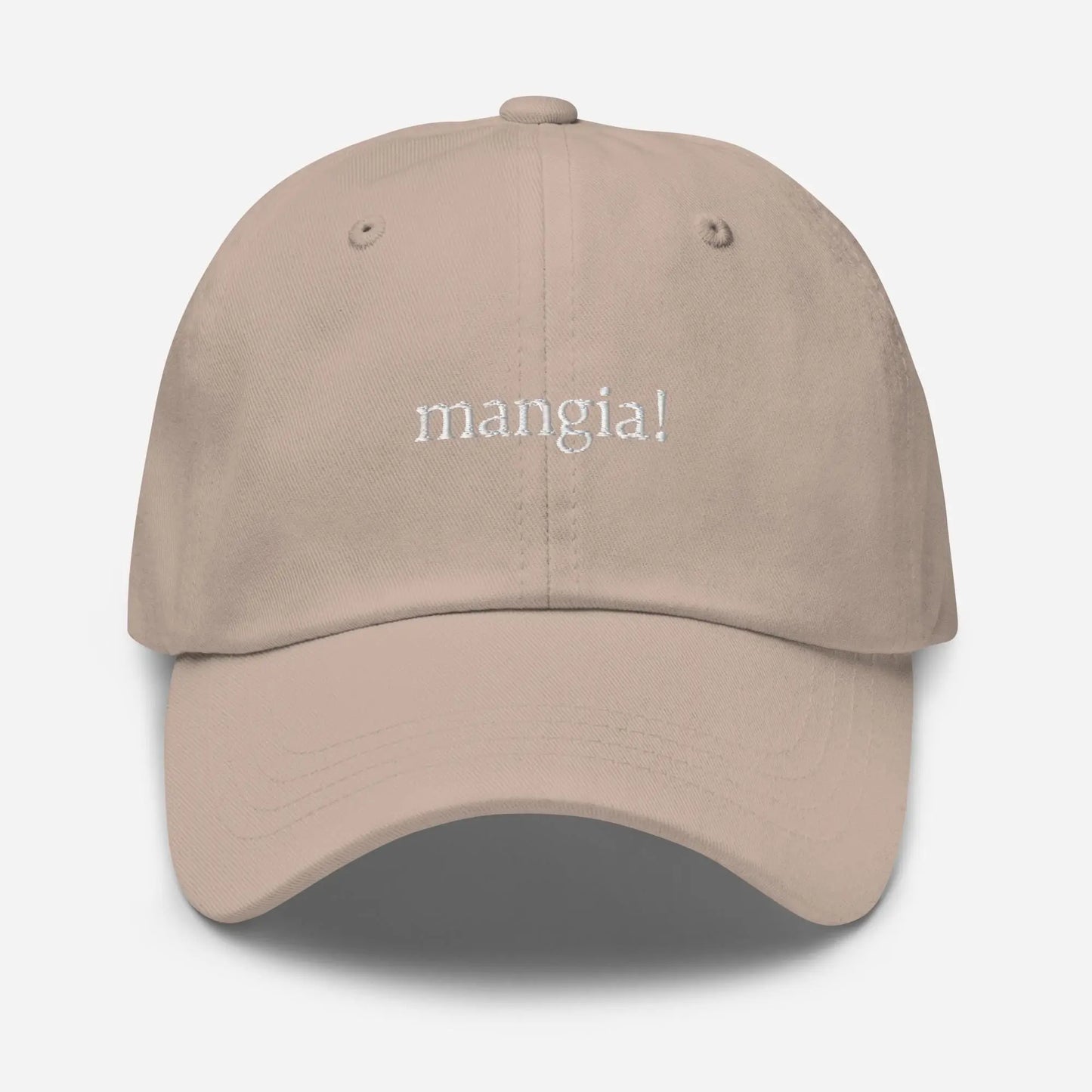 Mangia Hat - Italian Sayings - Eat - Gift for Italian Food Lovers - Cotton Embroidered Baseball Cap - Multiple Colors