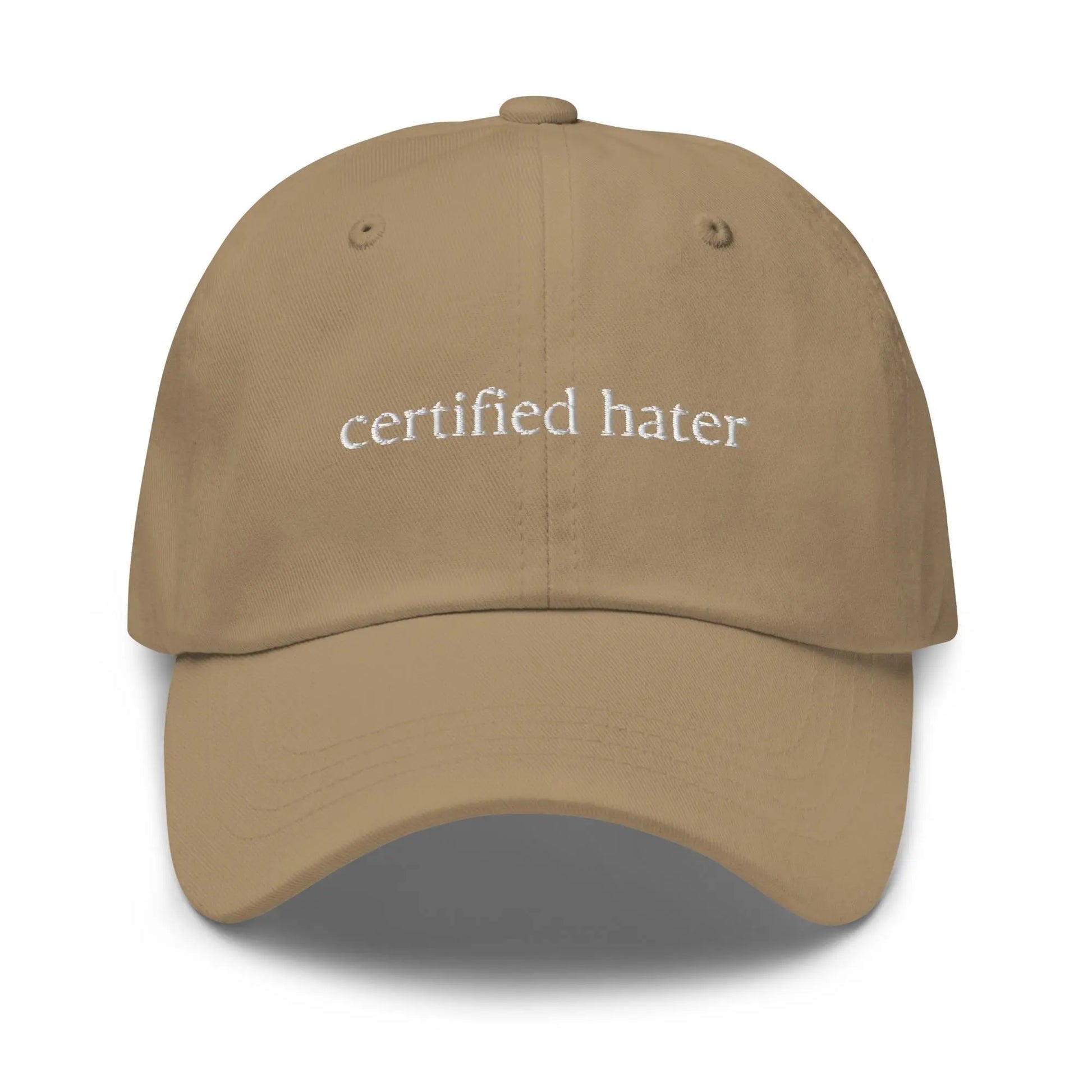 Certified Hater Hat - Funny Gift - Cotton Embroidered Baseball Cap - Multiple Colors