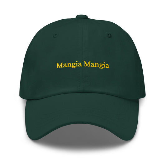Mangia Mangia Hat - Italian Food Saying - Embroidered Cotton Cap - Multiple Colors