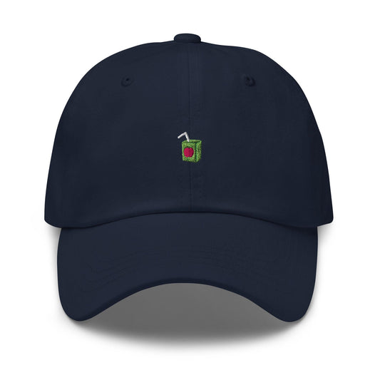 Juice Box Hat – Tiny Embroidered Juice Box Dad Cap, Funny Nostalgic 90s Vibe Hat for Adults