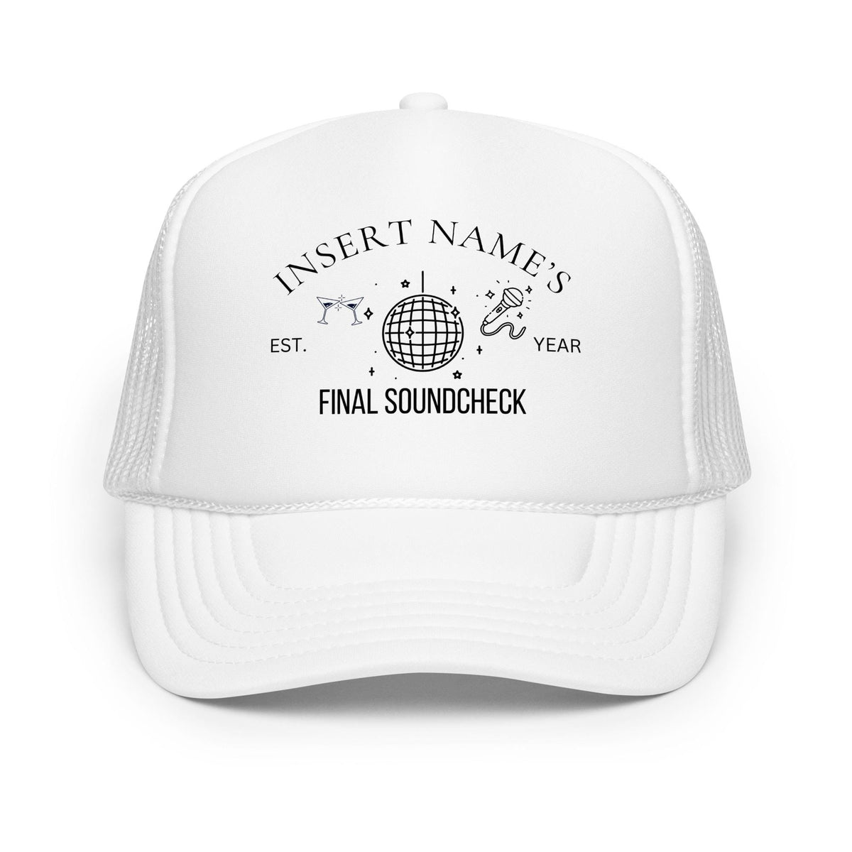 Final Soundcheck Trucker Hat – Custom Bachelorette Foam Hat with Bride’s Name, Music Icons & EST Year