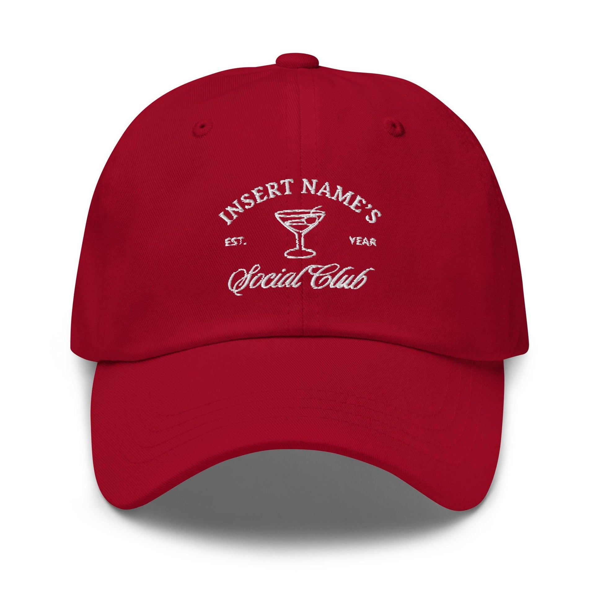 Custom Bachelorette Social Club Hat - Personalized Bride Hat with Cocktail Glass - Embroidered Party Cap with Name and Year