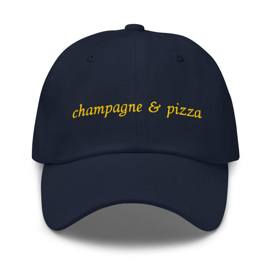 Champagne and Pizza Hat - Embroidered Funny Foodie Gift - Custom Cotton Dad Hat - Bubbly Snack Aesthetic