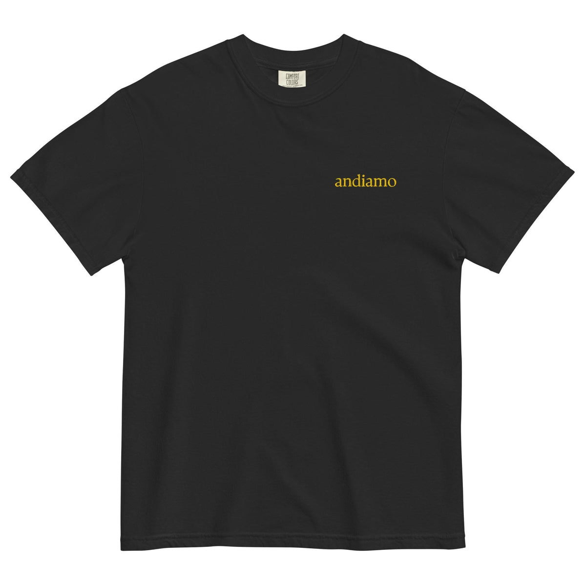 Andiamo T-Shirt - Embroidered Italian Phrase Shirt - Minimalist Pasta Lover Gift - Cotton Tee - Multiple Colors