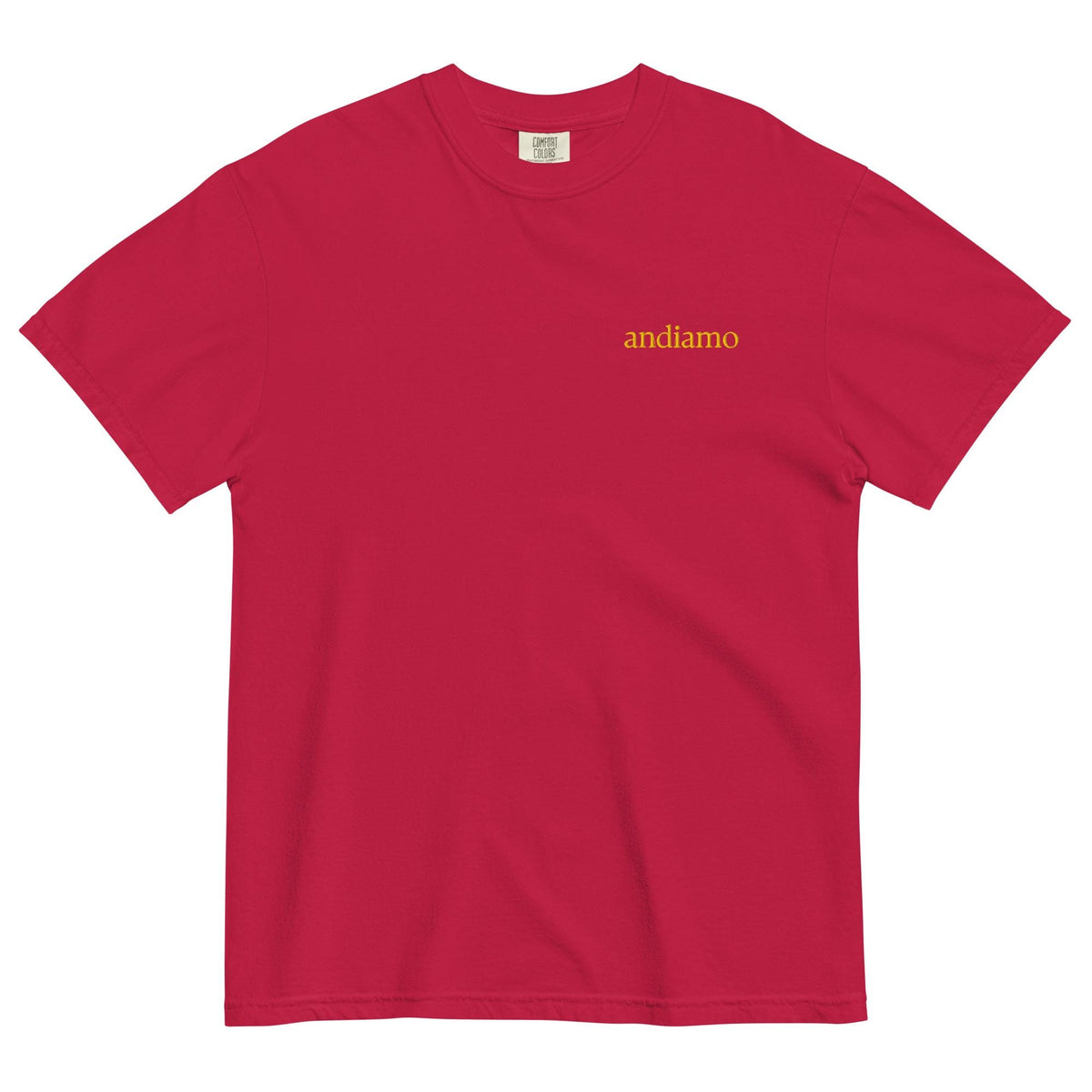 Andiamo T-Shirt - Embroidered Italian Phrase Shirt - Minimalist Pasta Lover Gift - Cotton Tee - Multiple Colors
