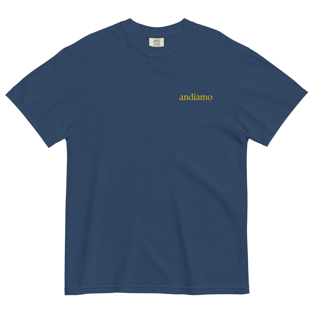 Andiamo T-Shirt - Embroidered Italian Phrase Shirt - Minimalist Pasta Lover Gift - Cotton Tee - Multiple Colors