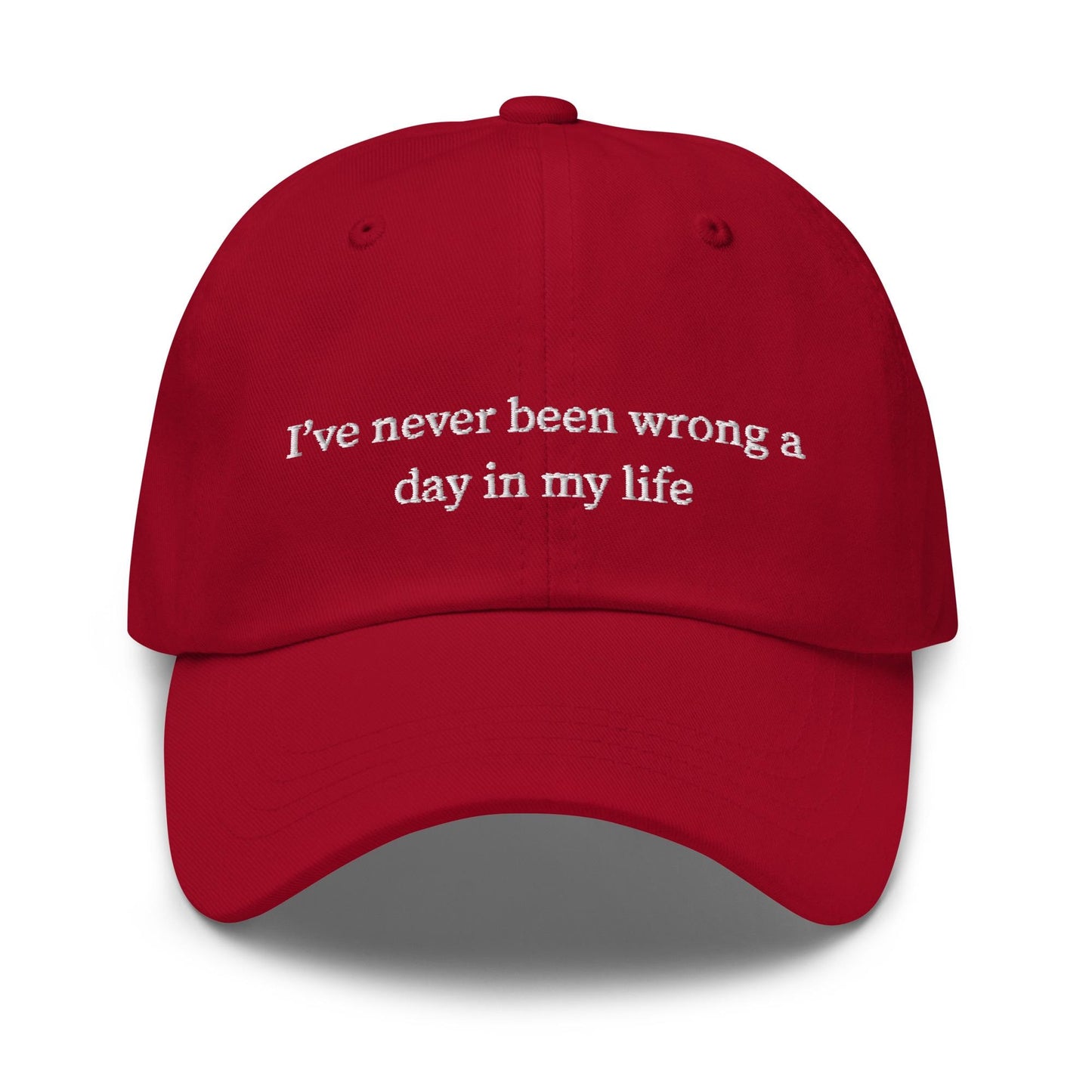 I’ve Never Been Wrong a Day in My Life Hat – Funny Embroidered Dad Hat for Know-It-Alls & Sarcastic Legends