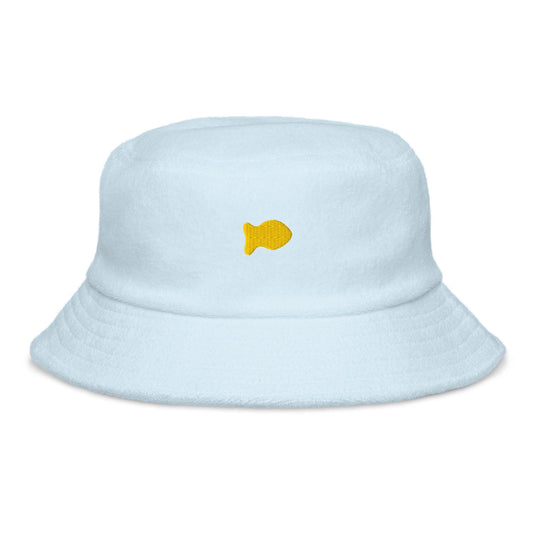 Goldfish Bucket Hat – Funny Embroidered Terry Cloth Hat for Poolside Forgetfulness & Snack-Core Summer Energy