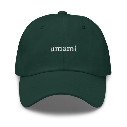 Umami Hat - Minimalist Embroidered Foodie Cap - One Word Flavor Statement - Cotton Dad Hat - Chefcore Aesthetic