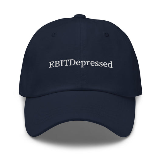 EBITDepressed Hat - Embroidered Finance Meme Cap - Burnout-Core Corporate Gift - Sad Tech Bro Humor
