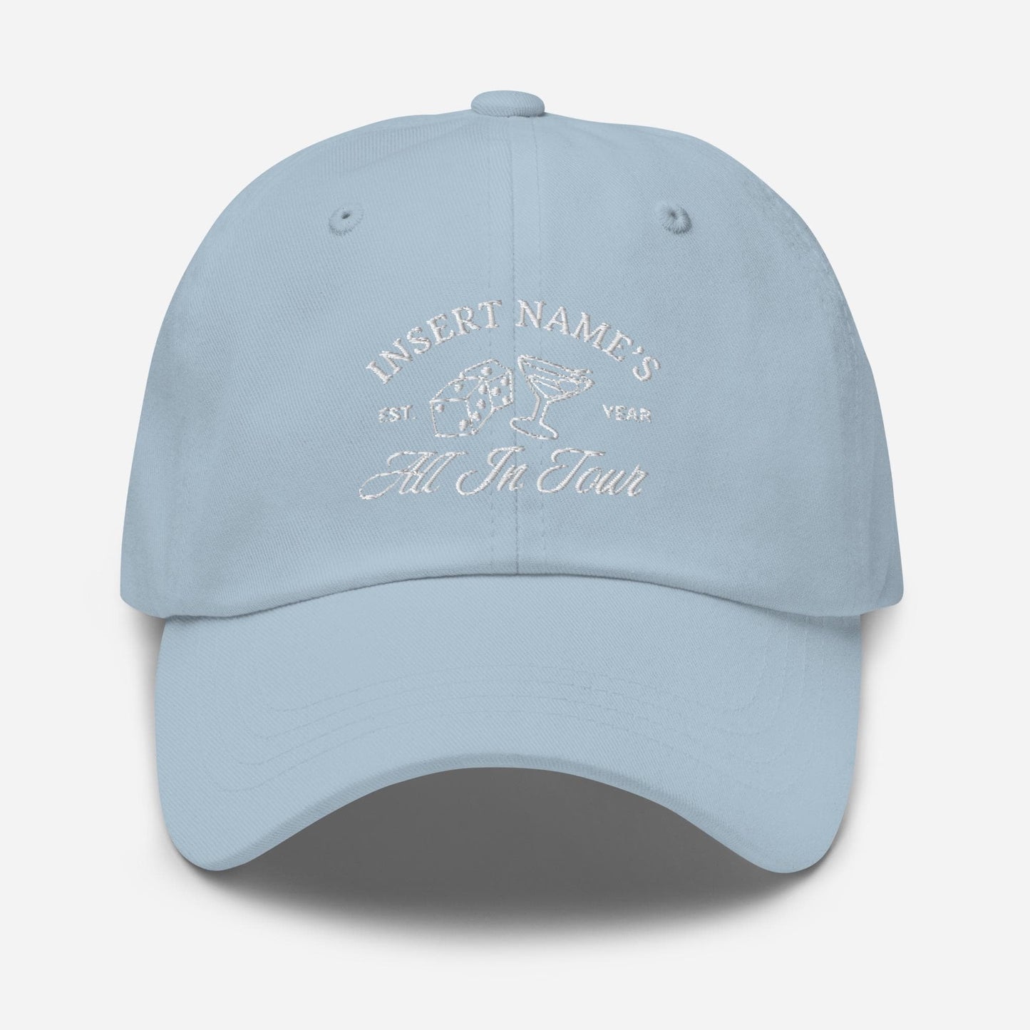 Custom All In Tour Hat - Personalized Vegas Bachelorette Hat - Embroidered Bride Trip Cap with Name and Year