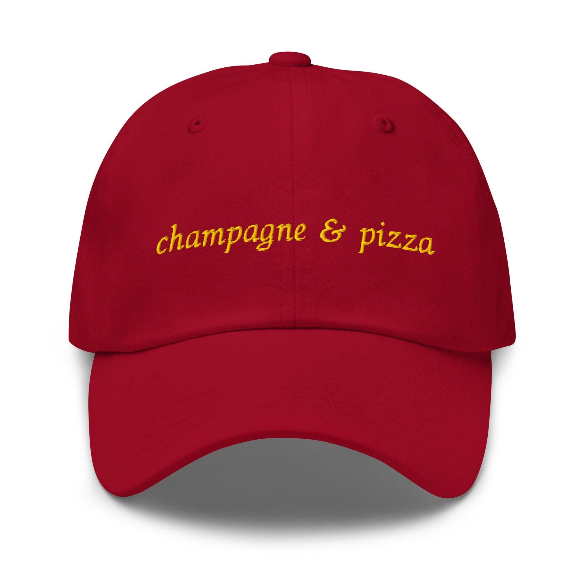 Champagne and Pizza Hat - Embroidered Funny Foodie Gift - Custom Cotton Dad Hat - Bubbly Snack Aesthetic