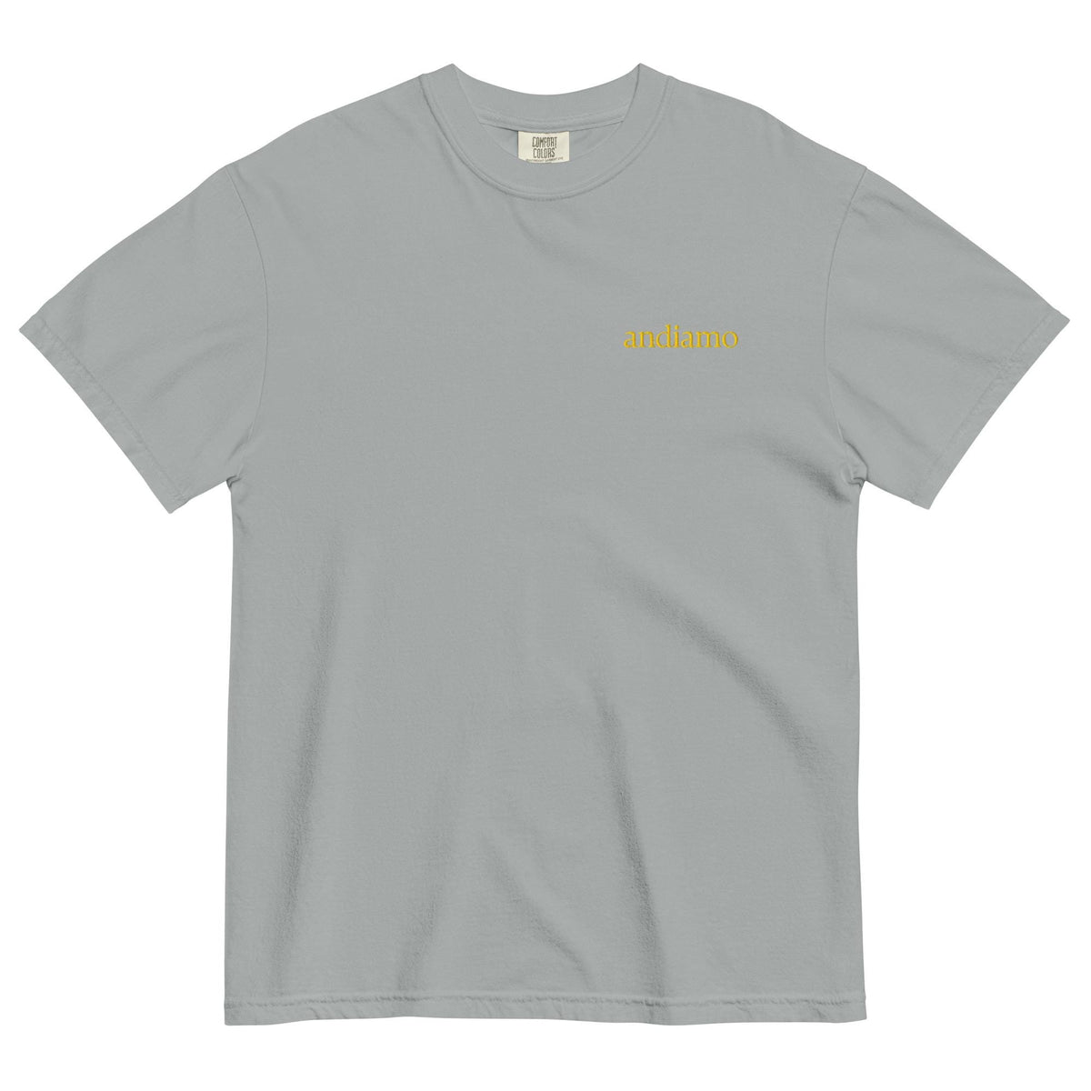 Andiamo T-Shirt - Embroidered Italian Phrase Shirt - Minimalist Pasta Lover Gift - Cotton Tee - Multiple Colors