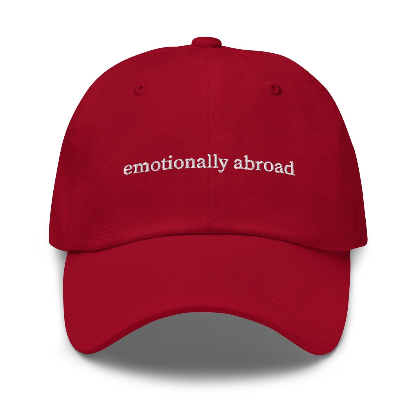 Emotionally Abroad Hat – Embroidered Travel Mood Cap – Cotton Dad Hat – Multiple Colors