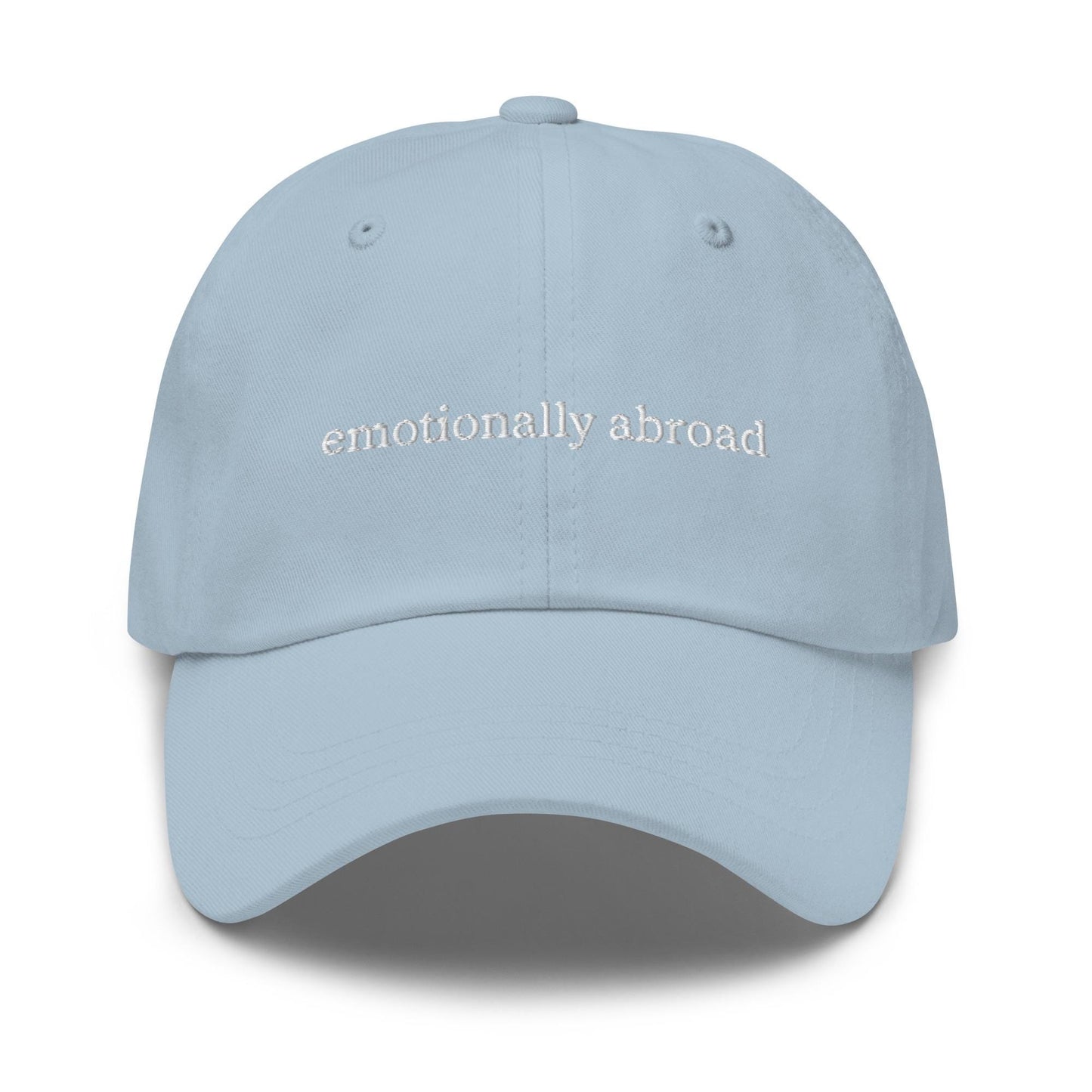 Emotionally Abroad Hat – Embroidered Travel Mood Cap – Cotton Dad Hat – Multiple Colors
