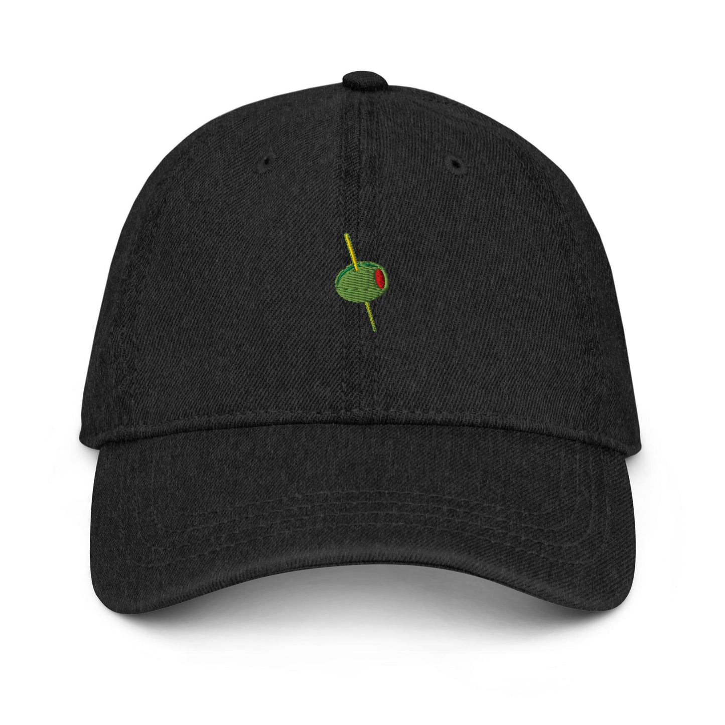 Olive Denim Hat – Groovy Embroidered Bubble Font Otto Cap in Light, Blue, or Black Denim