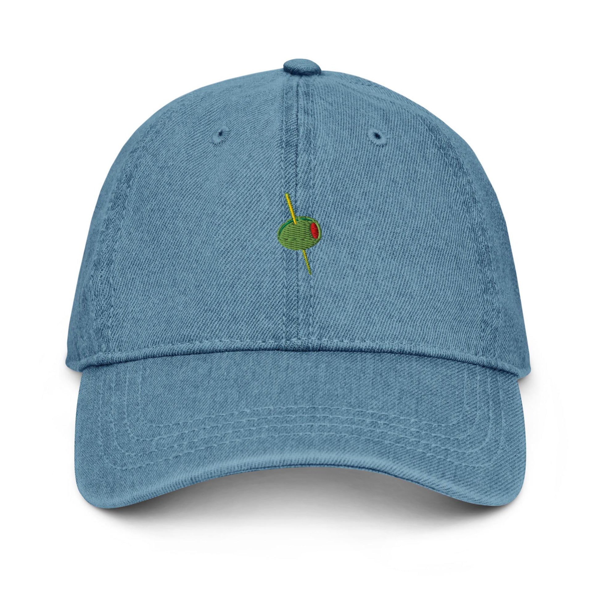 Olive Denim Hat – Groovy Embroidered Bubble Font Otto Cap in Light, Blue, or Black Denim