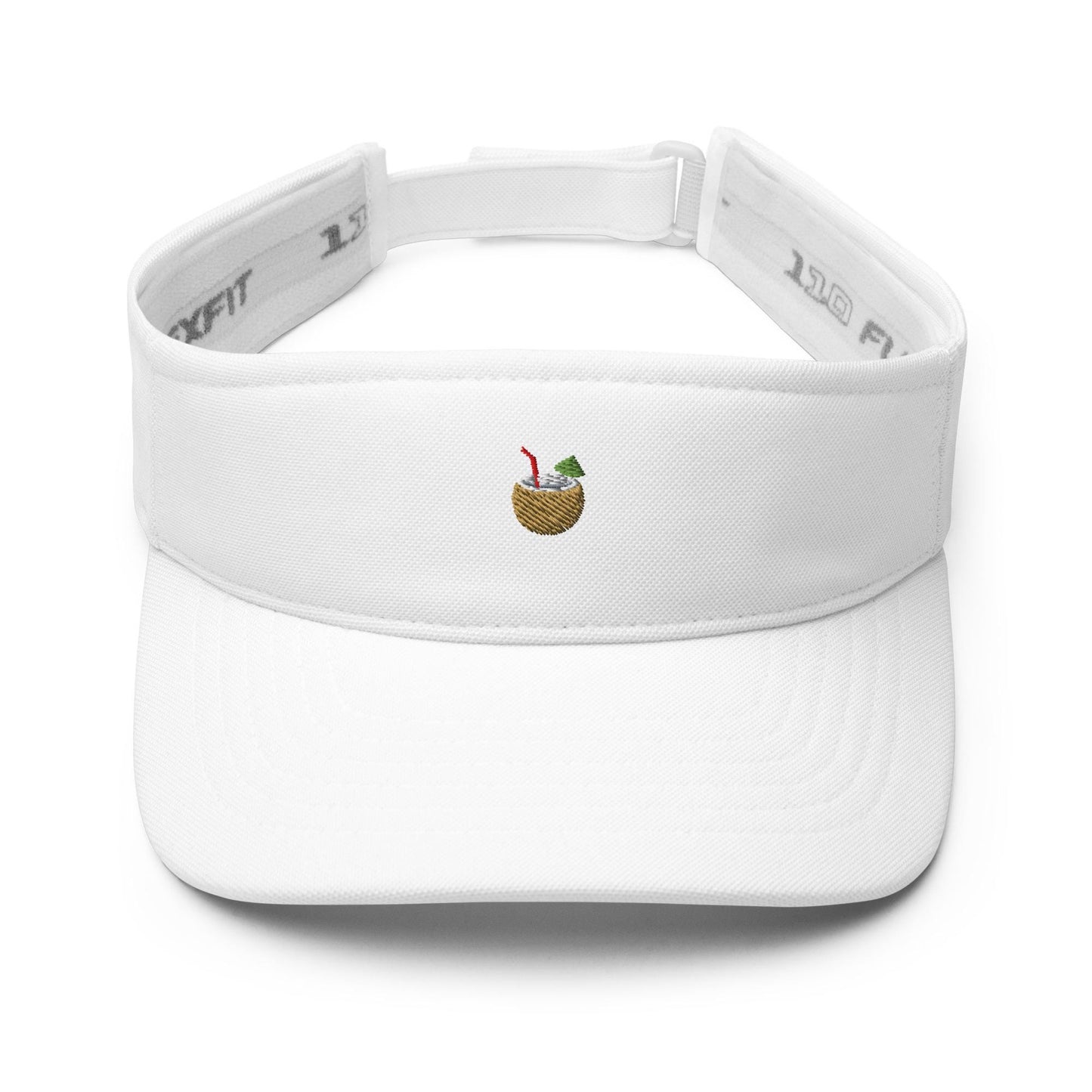Coconut Drink Visor – Embroidered Tropical Coconut Cup Cap – Flexfit Sport Visor