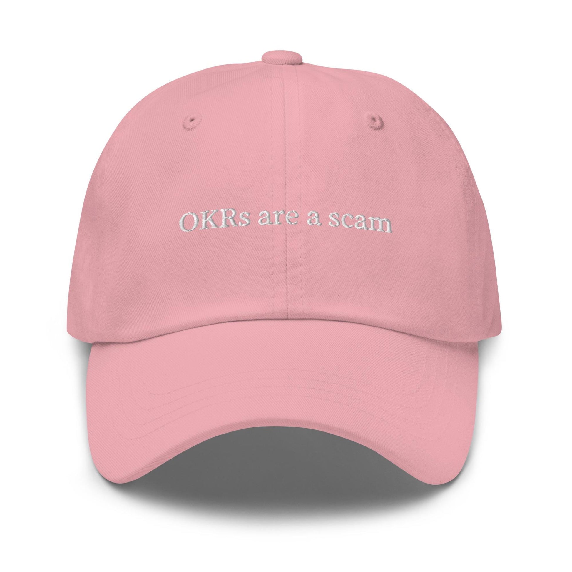 OKRs Are a Scam Embroidered Dad Hat – Tech Bro Humor, Product Team Gift, Ironic KPI Hat