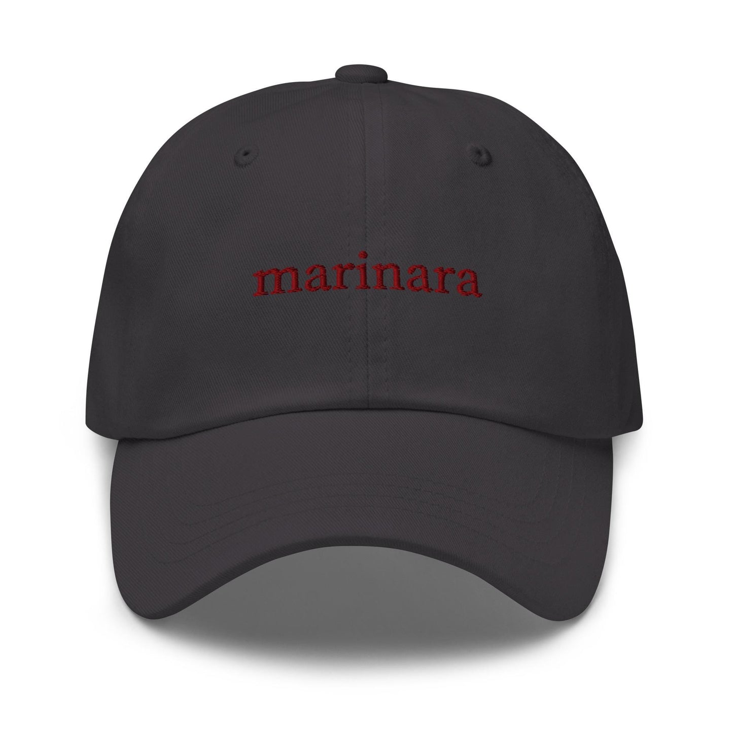 Marinara Embroidered Hat – Bold Serif Dad Hat in Maroon Thread for Pasta Lovers