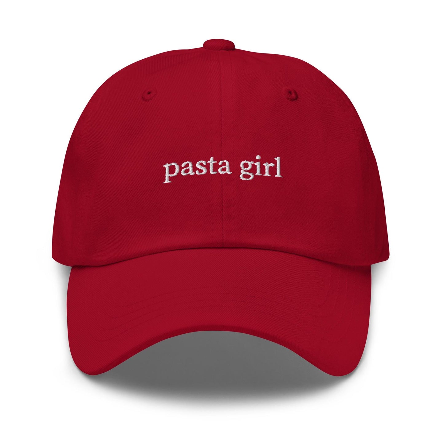 Pasta Girl Hat – Embroidered Dad Hat in White Thread, Bold Serif Cap for Italian Food Lovers