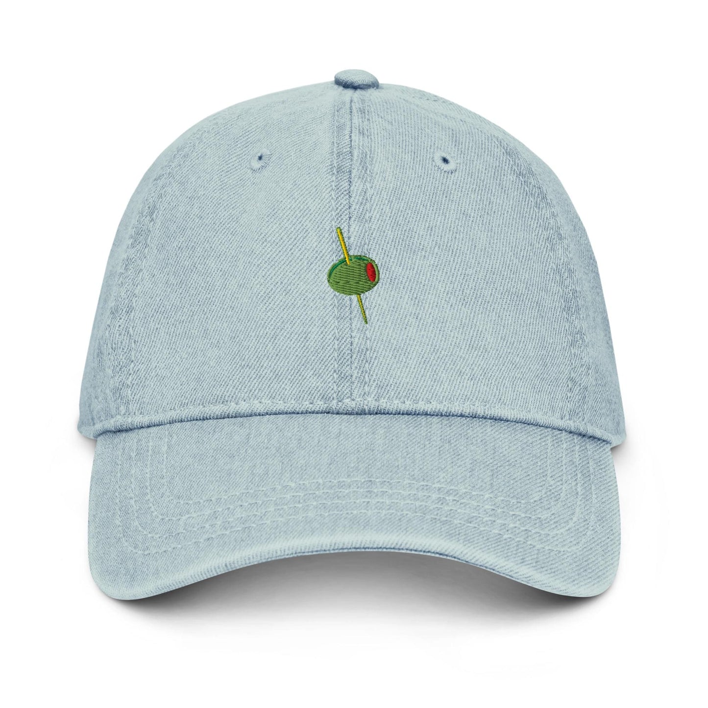 Olive Denim Hat – Groovy Embroidered Bubble Font Otto Cap in Light, Blue, or Black Denim