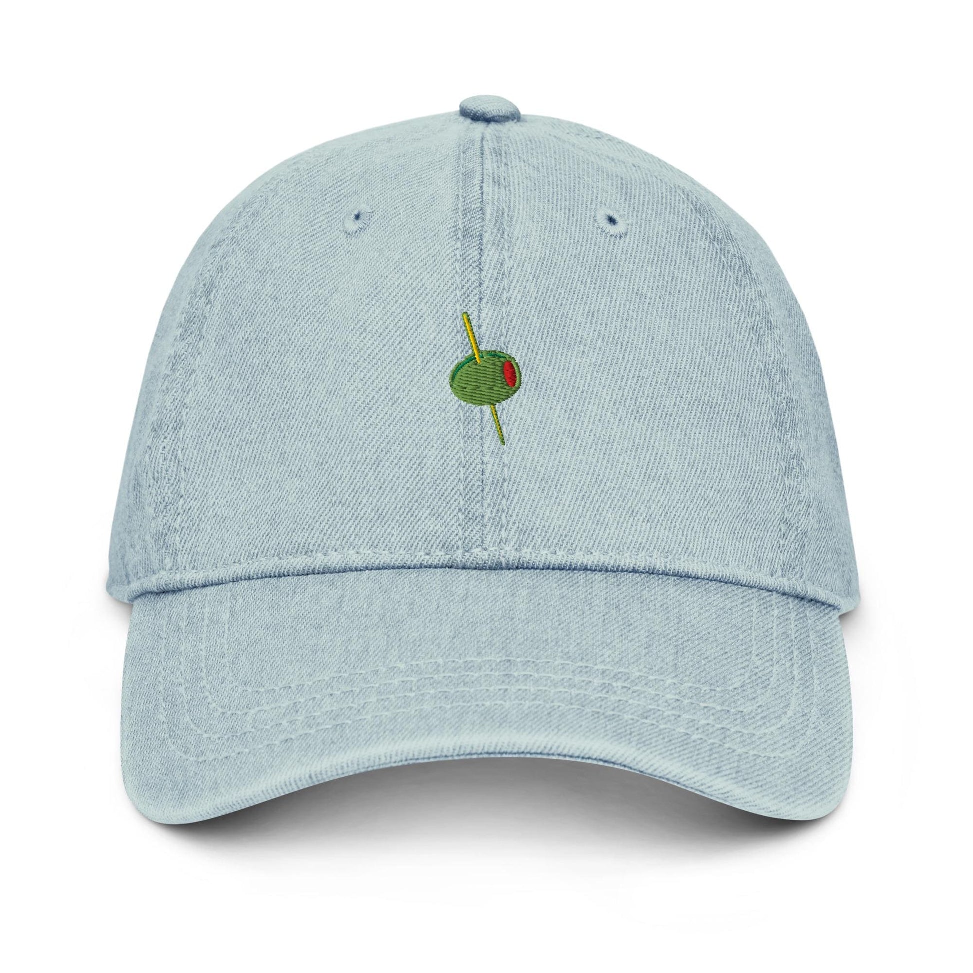 Olive Denim Hat – Groovy Embroidered Bubble Font Otto Cap in Light, Blue, or Black Denim
