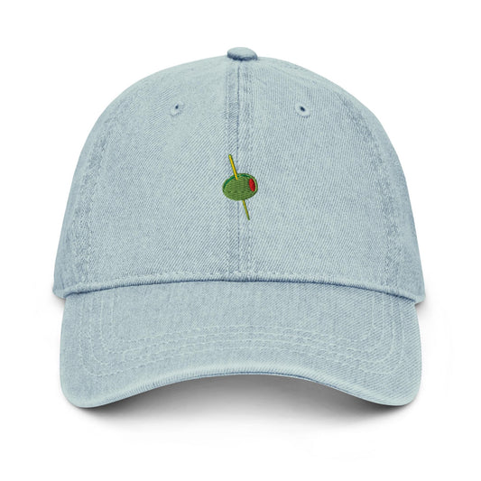Olive Denim Hat – Groovy Embroidered Bubble Font Otto Cap in Light, Blue, or Black Denim