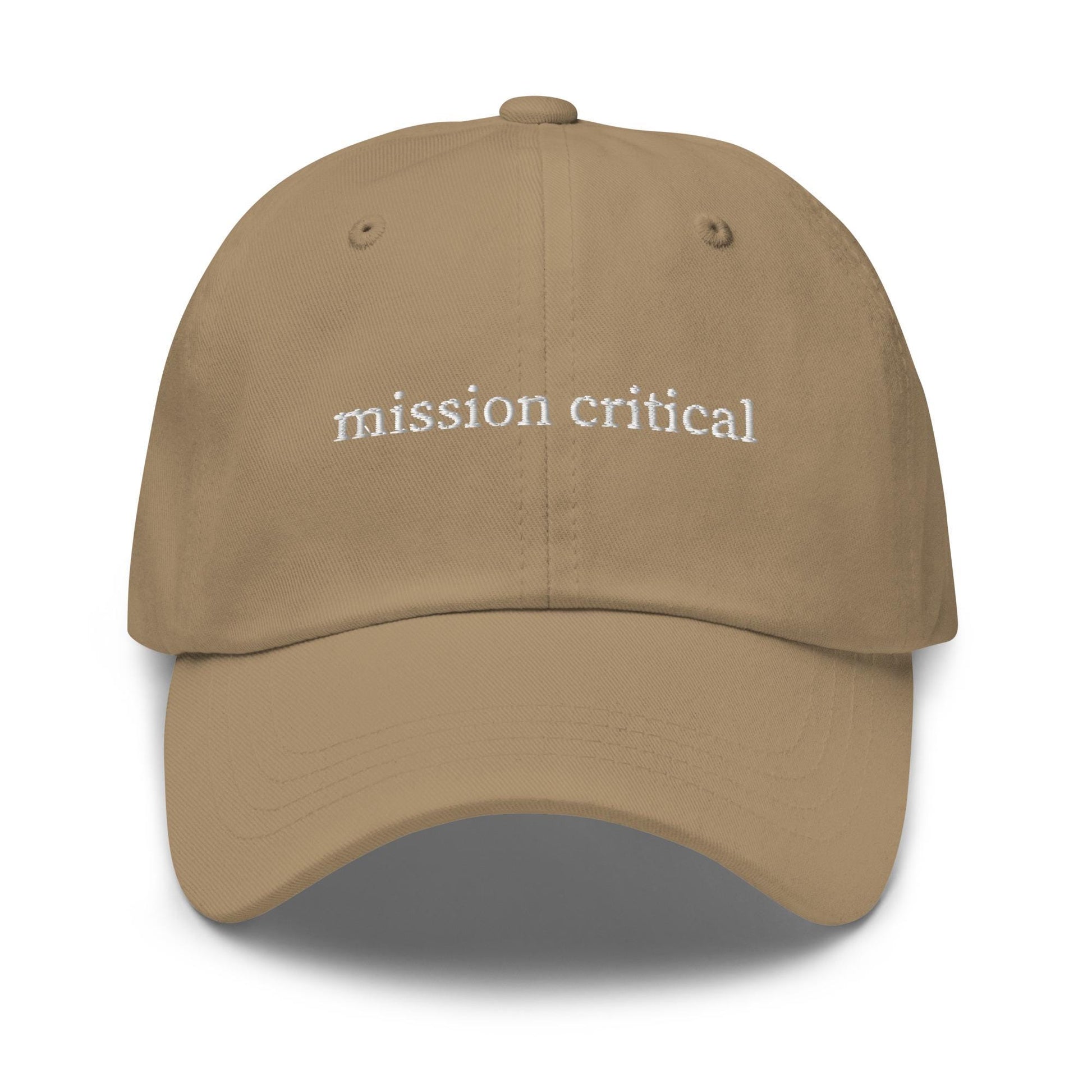 Mission Critical Dad Hat – Embroidered Corporate Phrase in Retro Serif Font