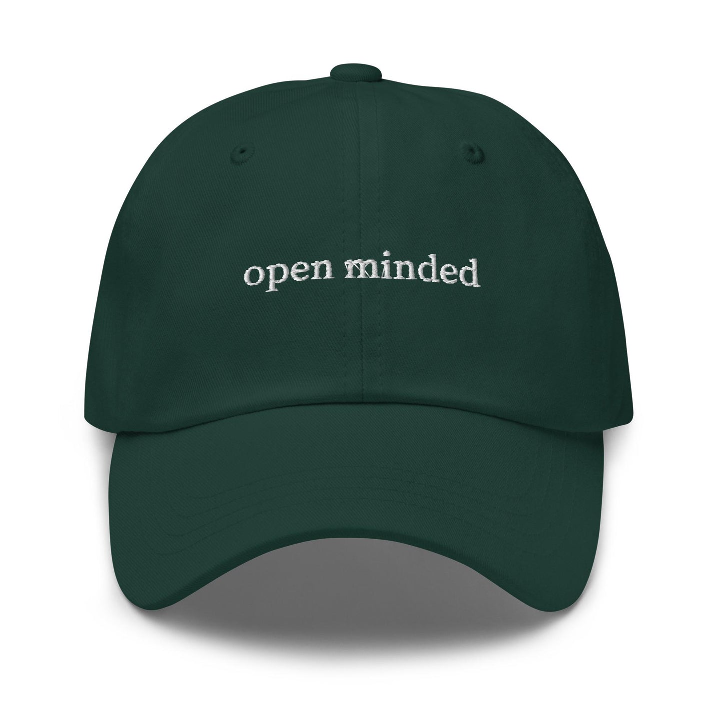 open minded – Embroidered Dad Hat in White Serif, Meme-Adjacent Minimalist Cap for Curious Minds