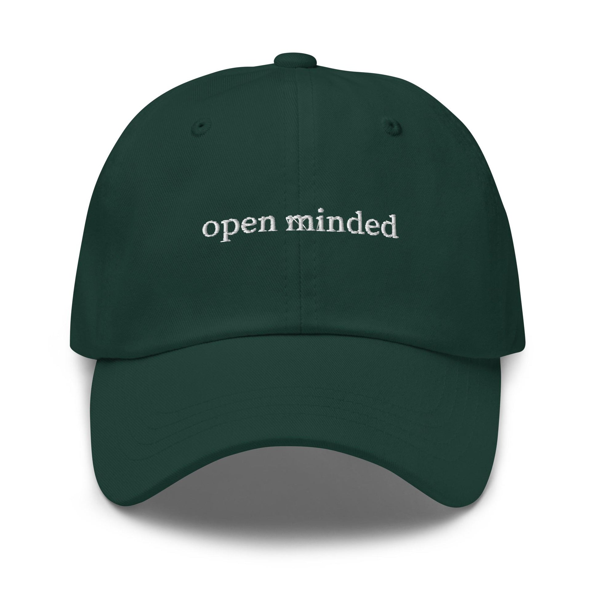 open minded – Embroidered Dad Hat in White Serif, Meme-Adjacent Minimalist Cap for Curious Minds