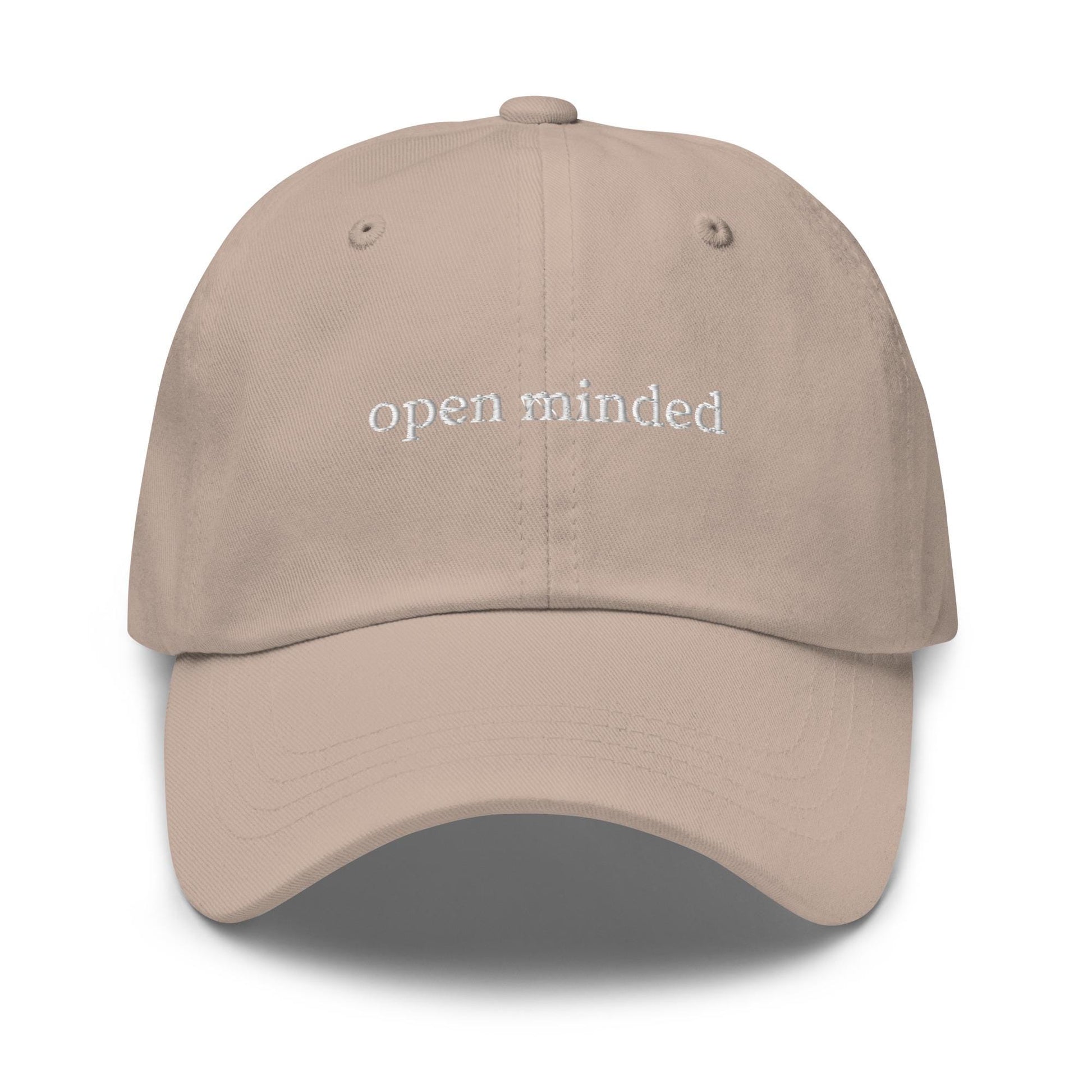 open minded – Embroidered Dad Hat in White Serif, Meme-Adjacent Minimalist Cap for Curious Minds