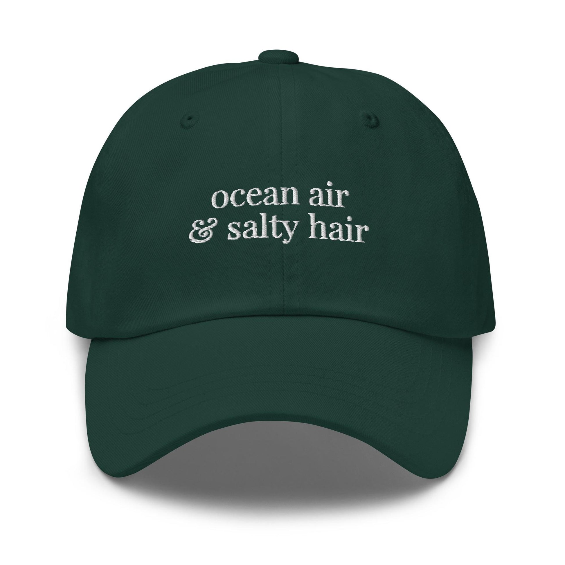Ocean Air and Salty Hair Hat – Embroidered Stacked Serif Cotton Cap for Elevated Coastal Style