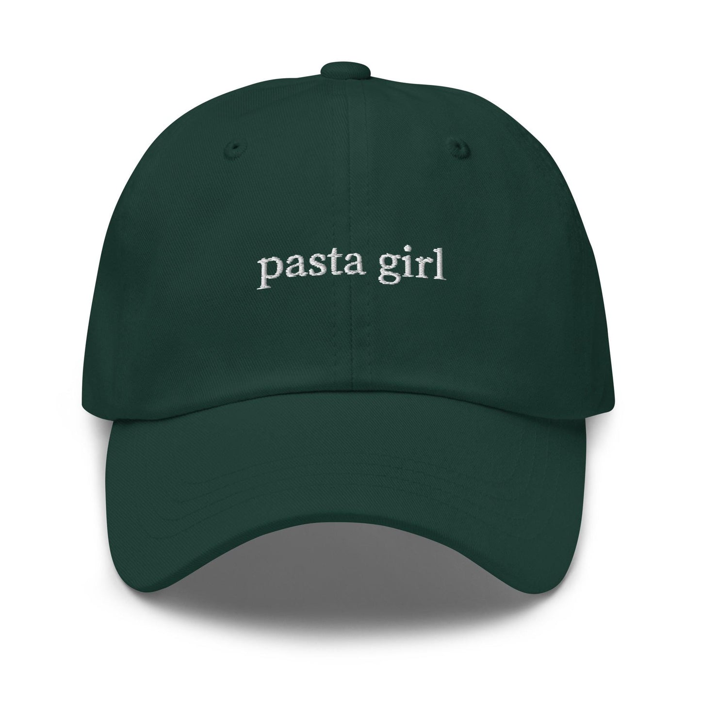 Pasta Girl Hat – Embroidered Dad Hat in White Thread, Bold Serif Cap for Italian Food Lovers