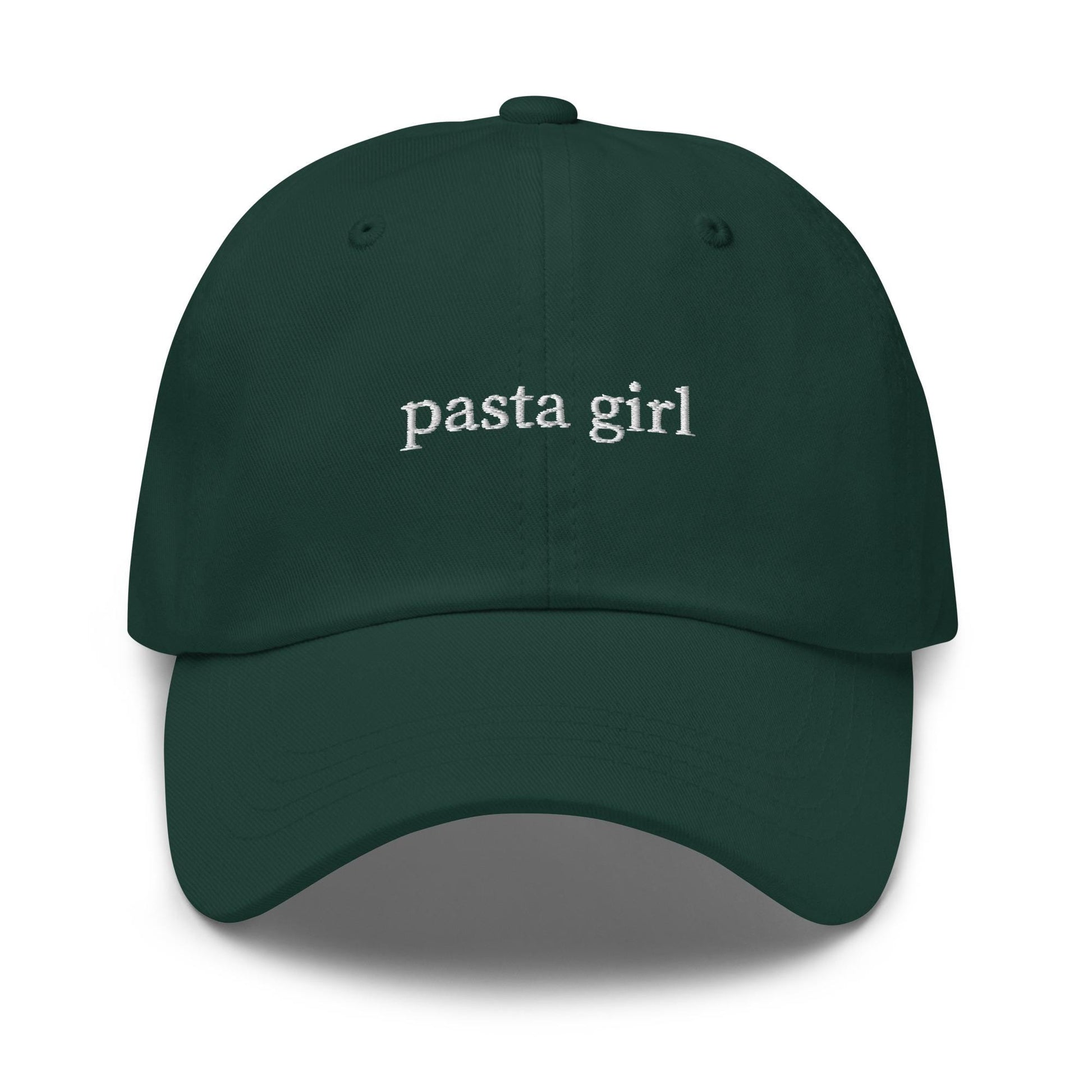 Pasta Girl Hat – Embroidered Dad Hat in White Thread, Bold Serif Cap for Italian Food Lovers