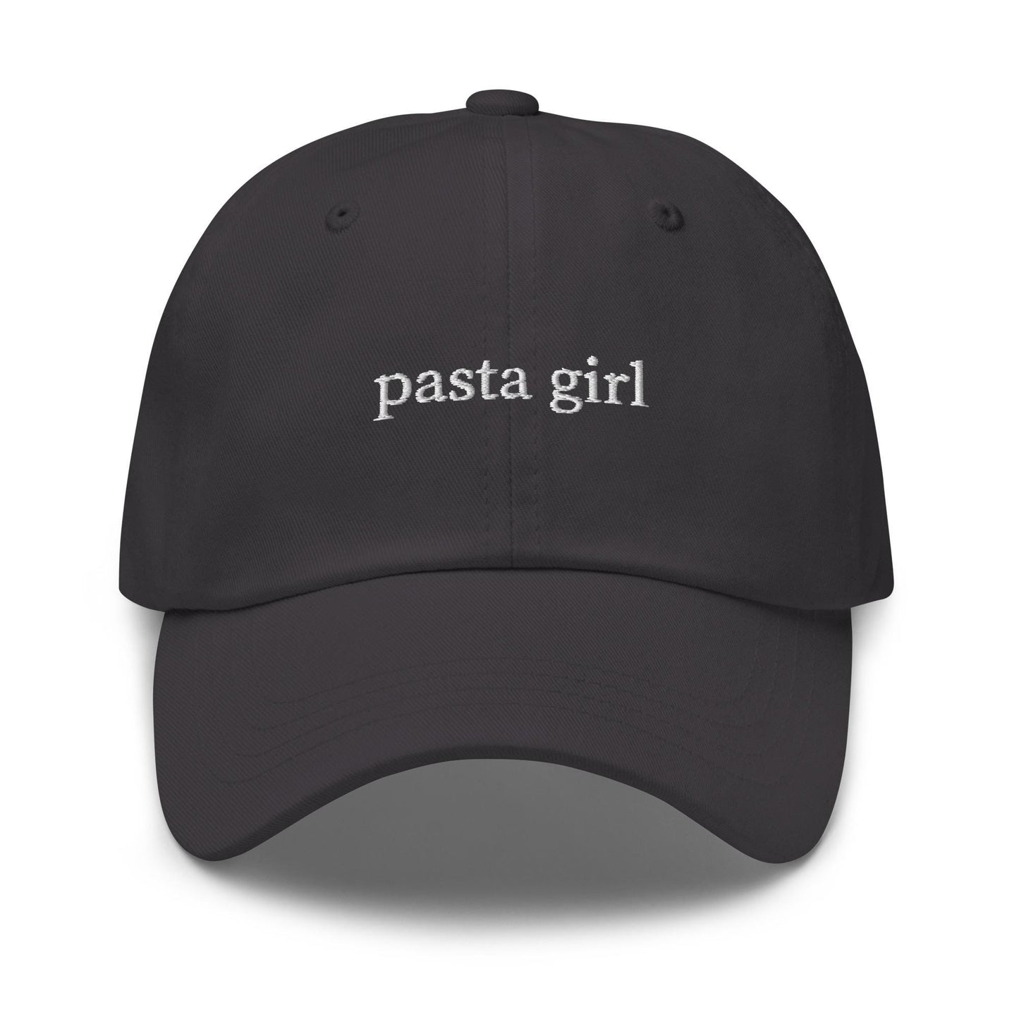 Pasta Girl Hat – Embroidered Dad Hat in White Thread, Bold Serif Cap for Italian Food Lovers