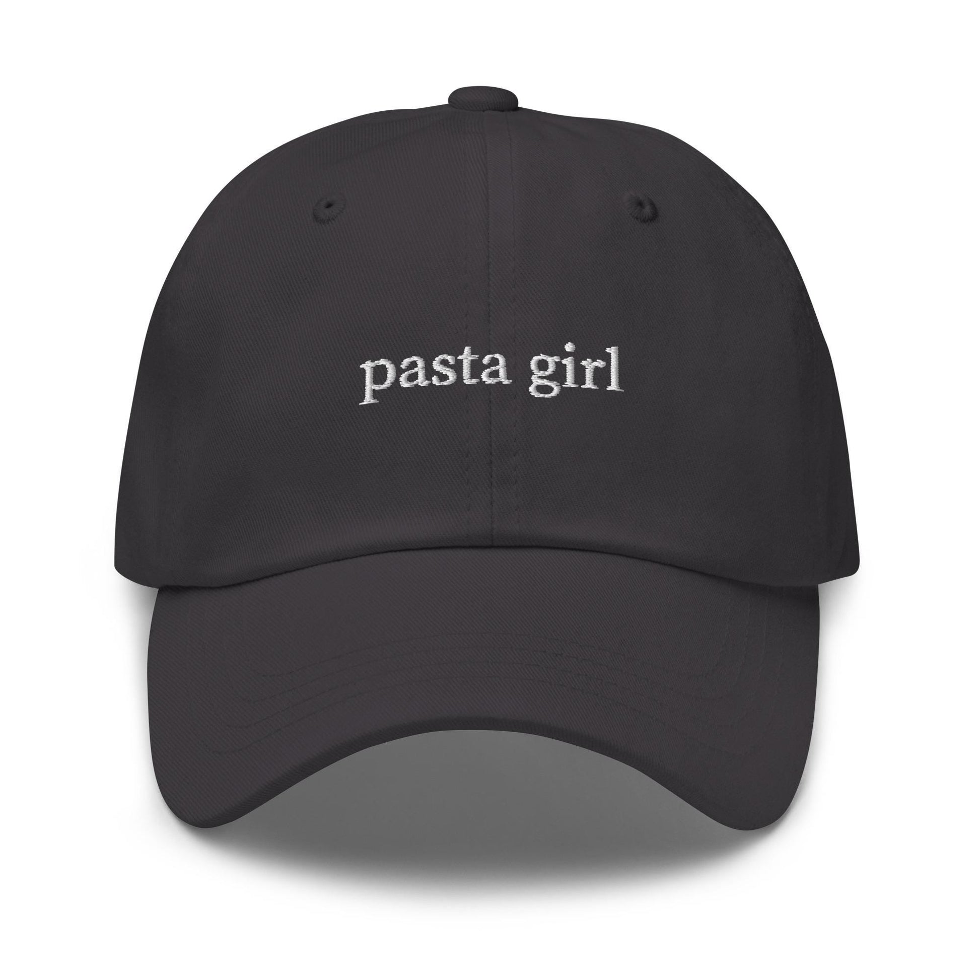 Pasta Girl Hat – Embroidered Dad Hat in White Thread, Bold Serif Cap for Italian Food Lovers